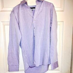 Marc Anthony M Slim Cotton Lavender Preppy Men's Shirt Button Silver Pinstripes